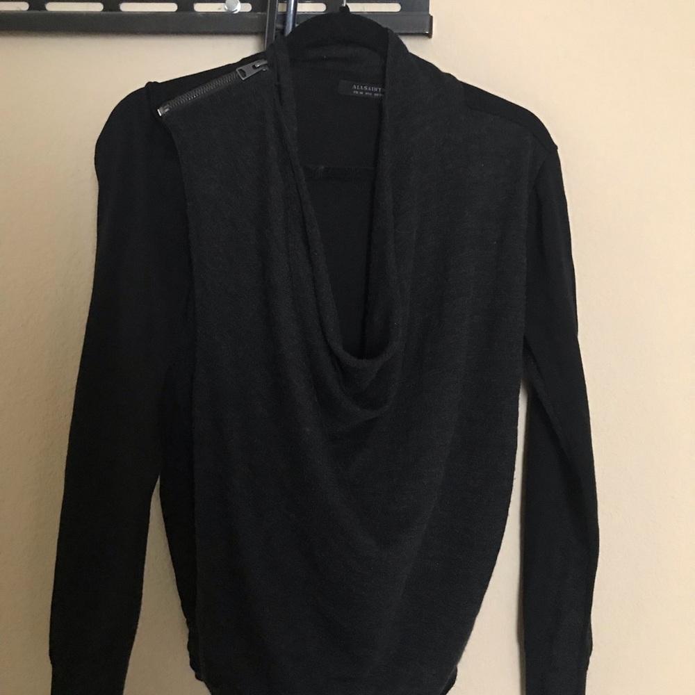 All Saints Black Draped Cowl Neck Women’s Sweater